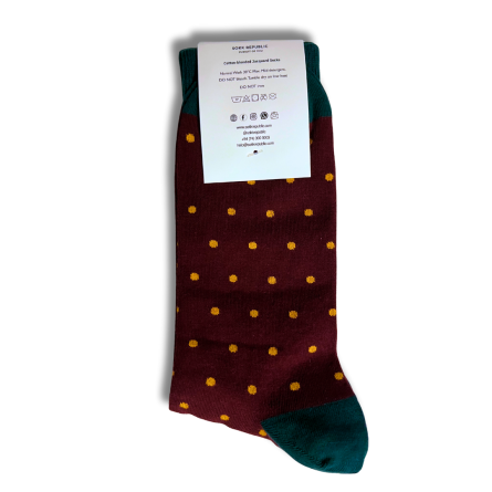 Dark Maroon and Yellow Dot Office Socks - Image 4