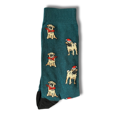 Dark Green Pug Christmas Socks - Image 3