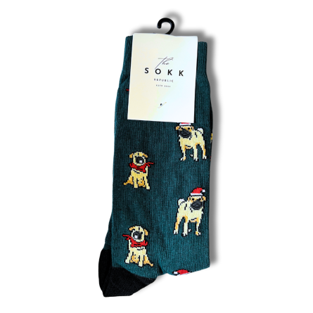 Dark Green Pug Christmas Socks - Image 5