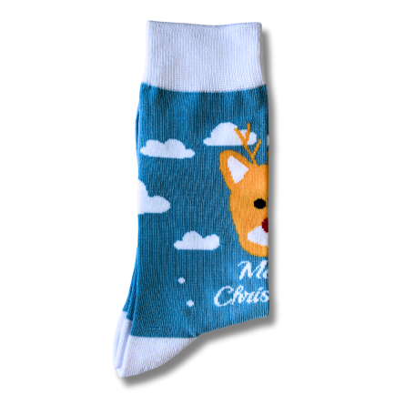 Light Blue Reindeer Snow Christmas Socks - Image 3