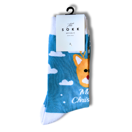 Light Blue Reindeer Snow Christmas Socks - Image 5